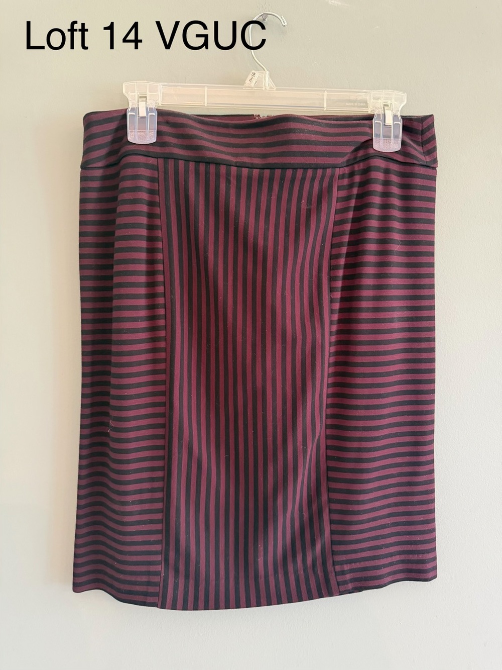 LOFT Burgundy and Black Striped Pencil Skirt